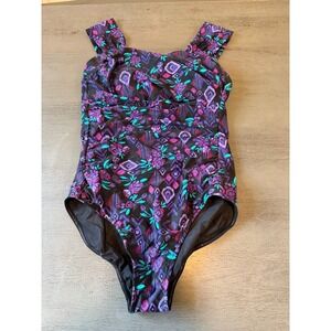 black purple COLDWATER CREEK one piece swimsuit size 10
